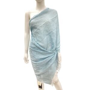 NWT Sagimar Scarf/Pareo WomensPure Linen Handmade In Italy Fringed Hem Baby Blue